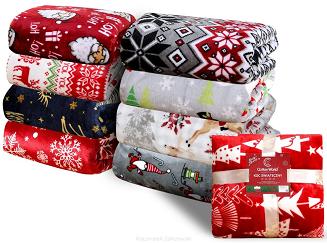 Koc polarowy świąteczny 160x200 czerwony biały śnieżynki