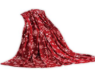 Koc polarowy świąteczny 160x200 czerwony biały śnieżynki