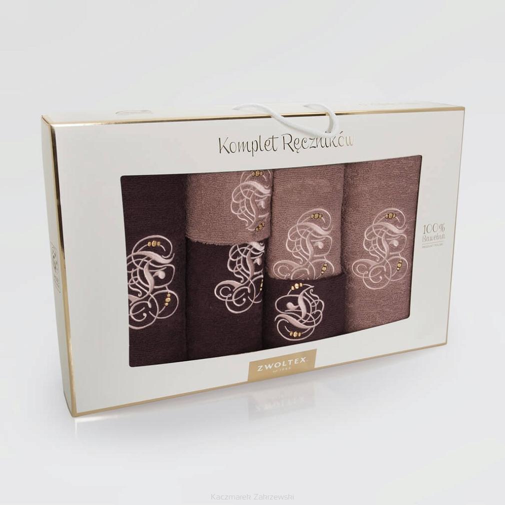 Komplet ręczników 6 szt. ZWOLTEX wzór MONOGRAM czekolada/cynamon