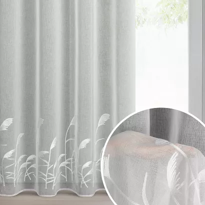 Firana gotowa na przelotkach TASHA 140x250 Eurofirany biała z etaminy haft roślinny trawy