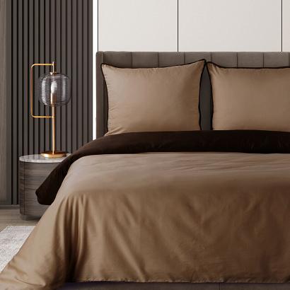 Pościel satynowa LUNARA 160x200 Eurofirany jasnobrązowa ciemnobrązowa ozdobny sznur