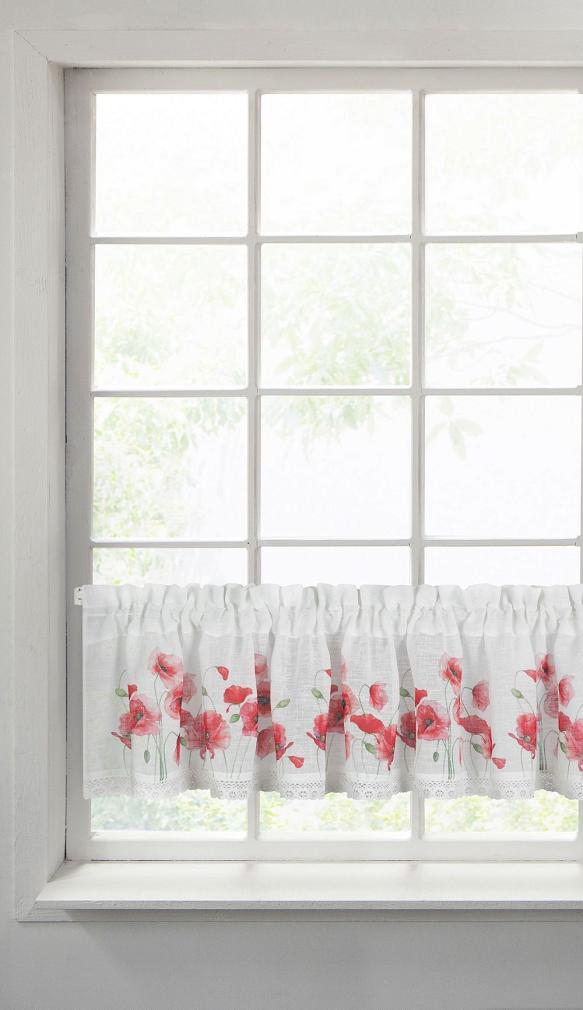 Firana gotowa na taśmie MARI 130x50 Eurofirany biały/czerwony