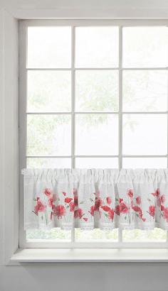 Firana gotowa zazdrostka na taśmie MARI 150x30 Eurofirany biała czerwona maki