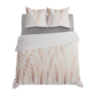 Komplet pościeli INDINA z bawełny satynowej 220x200 biała beżowa pióropusze polnej trawy