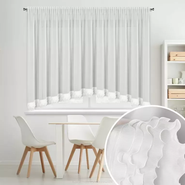 Firana gotowa na taśmie LUISA 400x160 Eurofirany biała łuk z falbanami na dole