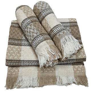 Komplet dekoracyjny narzuta 170x205 + 2x 60x170 beżowa krata