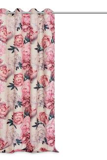 Zasłona gotowa na przelotkach Peony Light 140x250 welurowa kwiaty peonie