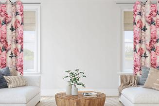 Zasłona gotowa na przelotkach Peony Light 140x250 welurowa kwiaty peonie