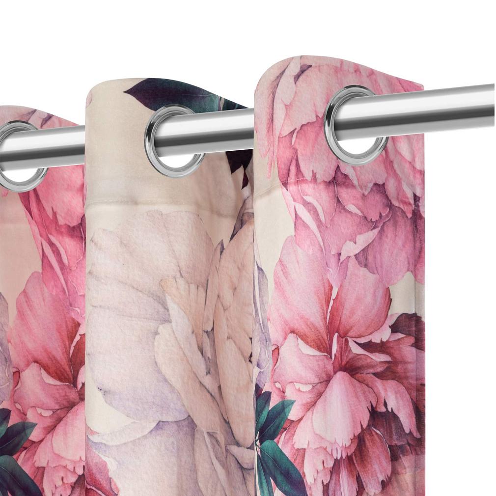 Zasłona gotowa na przelotkach Peony Light 140x250 welurowa kwiaty peonie