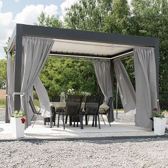 Zasłona gotowa na taśmie GARDENIA 140x250 wodoodporna ogrodowa szarobeżowa