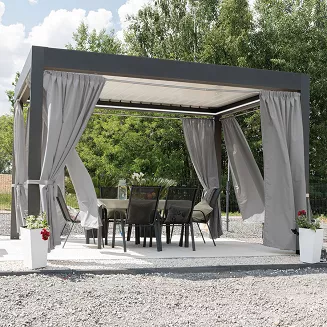 Zasłona gotowa na taśmie GARDENIA 140x250 wodoodporna ogrodowa szarobeżowa