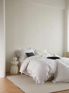 Pościel satyna bawełniana 140x200 Ruffy Premium biała z falbanką