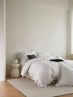 Pościel satyna bawełniana 140x200 Ruffy Premium biała z falbanką