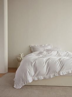 Pościel satyna bawełniana 140x200 Ruffy Premium biała z falbanką