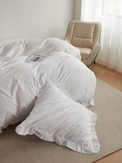 Pościel satyna bawełniana 140x200 Ruffy Premium biała z falbanką