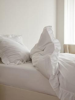 Pościel satyna bawełniana 140x200 Ruffy Premium biała z falbanką