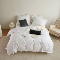 Pościel satyna bawełniana 140x200 Ruffy Premium biała z falbanką