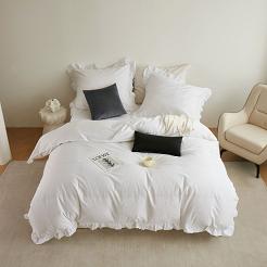 Pościel satyna bawełniana 140x200 Ruffy Premium biała z falbanką