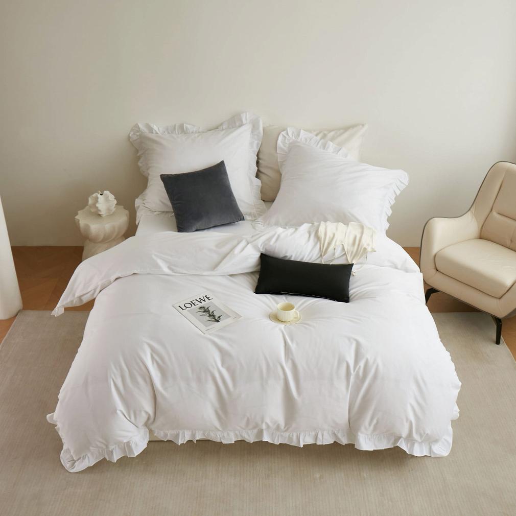 Pościel satyna bawełniana 140x200 Ruffy Premium biała z falbanką