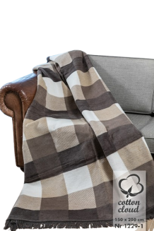 Koc bawełniano-akrylowy 150x200 beżowa brązowa krata wzór 1229-1