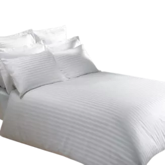 Poszwa hotelowa adamaszek 220x200 biała bawełniana pasy 1cm zapinana na zamek