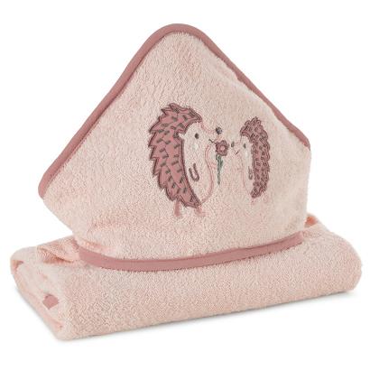 Ręcznik dziecięcy z kapturkiem BABY68 100x100 Eurofirany różowy aplikacja w jeżyki