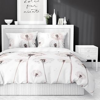 Pościel satynowa 220x200 Detexpol biała różowe dmuchawce