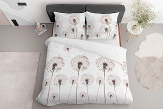 Pościel satynowa 220x200 Detexpol biała różowe dmuchawce