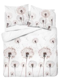 Pościel satynowa 220x200 Detexpol biała różowe dmuchawce