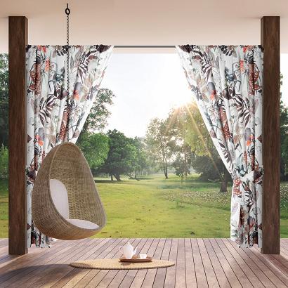 Zasłona gotowa na tunelu wodoodporna GARDEN 155x200 ogrodowa biała kolorowy botaniczny wzór