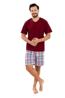 Piżama męska REGINA kod 505 bordowa spodenki w kratę