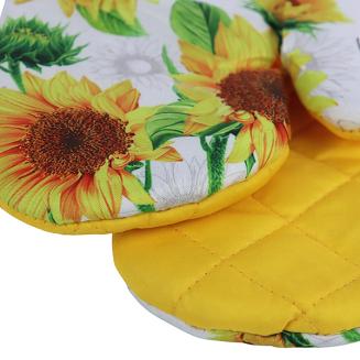 Rękawice kuchenne 18x27 z magnesem 2 szt. białe żółte słoneczniki