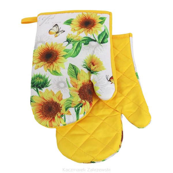Rękawice kuchenne 18x27 z magnesem 2 szt. białe żółte słoneczniki