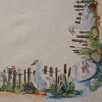 Bieżnik dekoracyjny gobelin 45x140 Eurofirany naturalny wielokolorowy wiejski krajobraz gęsi