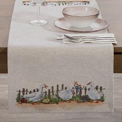 Bieżnik dekoracyjny gobelin 45x140 Eurofirany naturalny wielokolorowy wiejski krajobraz gęsi