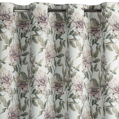 Zasłona gotowa na przelotkach BEVERLY1 140x250 Eurofirany welwetowa biała zielona angielskie kwiaty