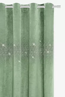 Zasłona gotowa na przelotkach Shiny 140x250 welurowa z kryształkami szałwiowa