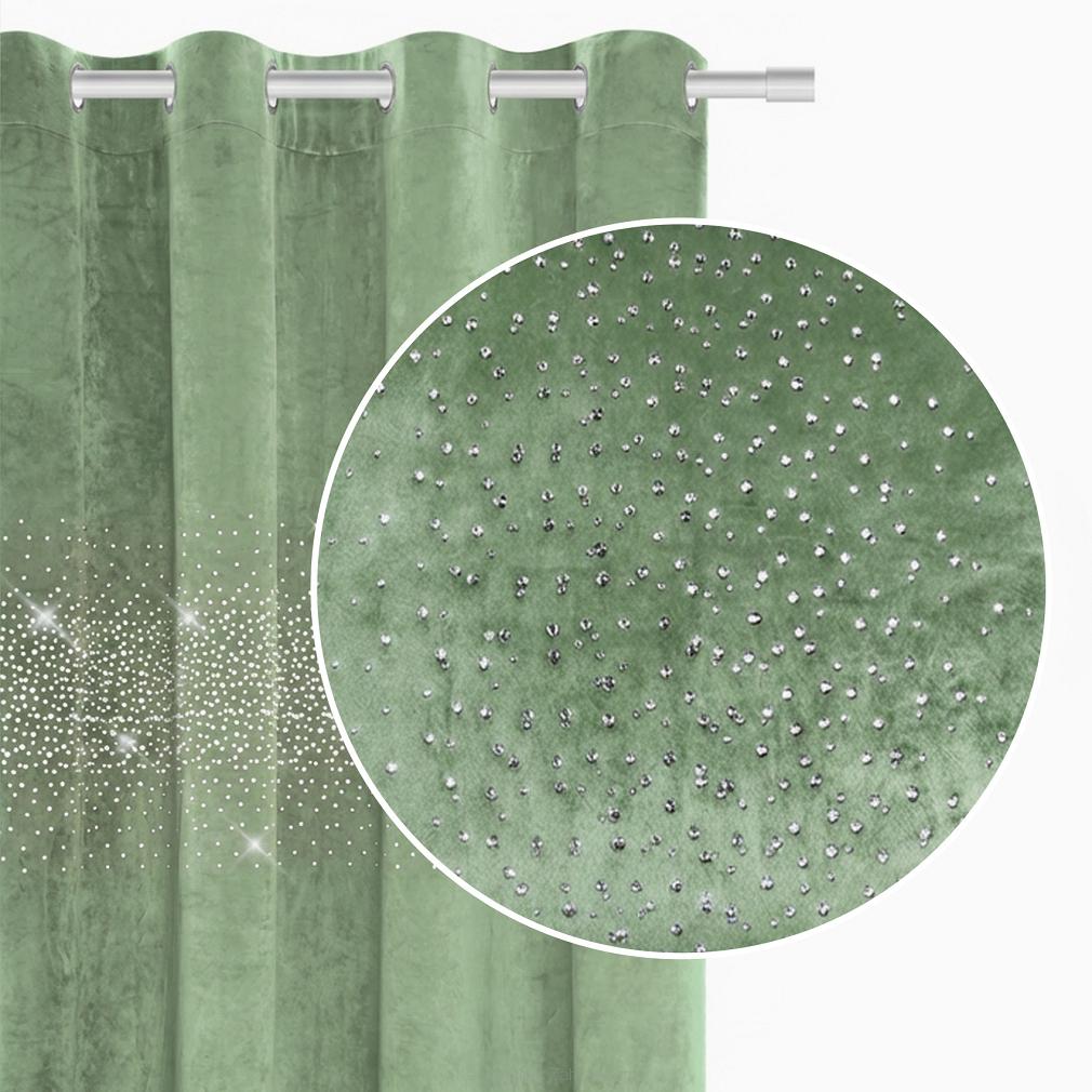 Zasłona gotowa na przelotkach Shiny 140x250 welurowa z kryształkami szałwiowa