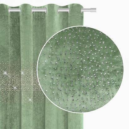 Zasłona gotowa na przelotkach Shiny 140x250 welurowa z kryształkami szałwiowa