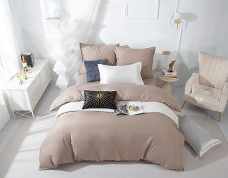 Pościel Queen 140x200 beżowa ze złotą lamówką bizą