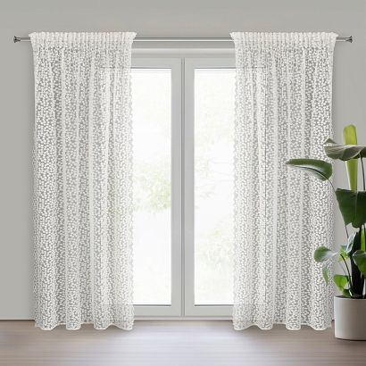 Firana gotowa na taśmie DAISY 140x270 Eurofirany biała z haftem kwiatowym