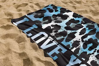 Ręcznik plażowy 100x180 niebieski czarny panterka