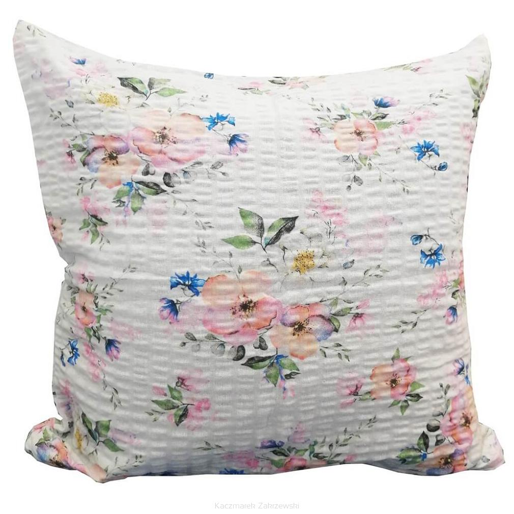 Poszewka z kory 40x40 wzór polne róże na białym tle