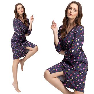 Szlafrok damski LUNA kod 372 granatowy w polne kwiaty