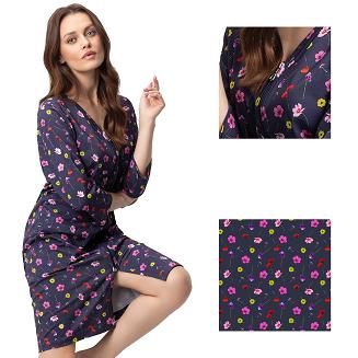 Szlafrok damski LUNA kod 372 granatowy w polne kwiaty