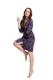 Szlafrok damski LUNA kod 372 granatowy w polne kwiaty