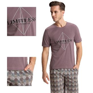 Piżama męska LUNA kod 722 beżowa w geometryczny wzór