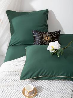 Pościel Queen 160x200 butelkowa ze złotą lamówką bizą