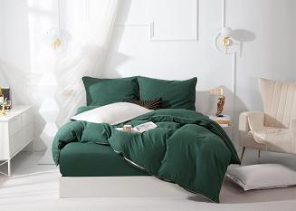 Pościel Queen 160x200 butelkowa ze złotą lamówką bizą