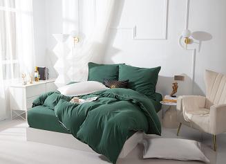 Pościel Queen 160x200 butelkowa ze złotą lamówką bizą